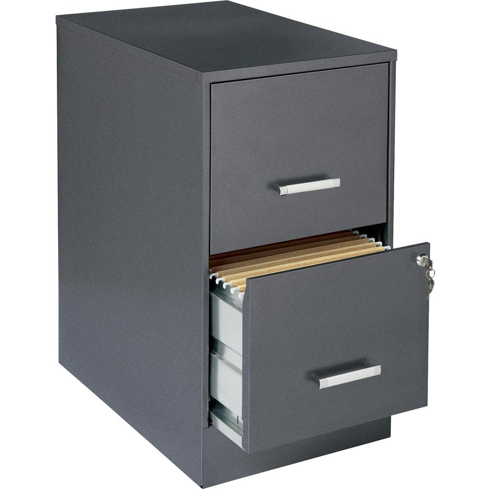 Lorell SOHO 22" 2-Drawer File Cabinet - 14.3" x 22" x 26.7" - 2 x Drawer(s) for File - Locking Drawer, Pull Handle, Glide Suspension - Dark Gray, Chrome - Baked Enamel - Steel - Recycled - Assembly Re. The main picture.