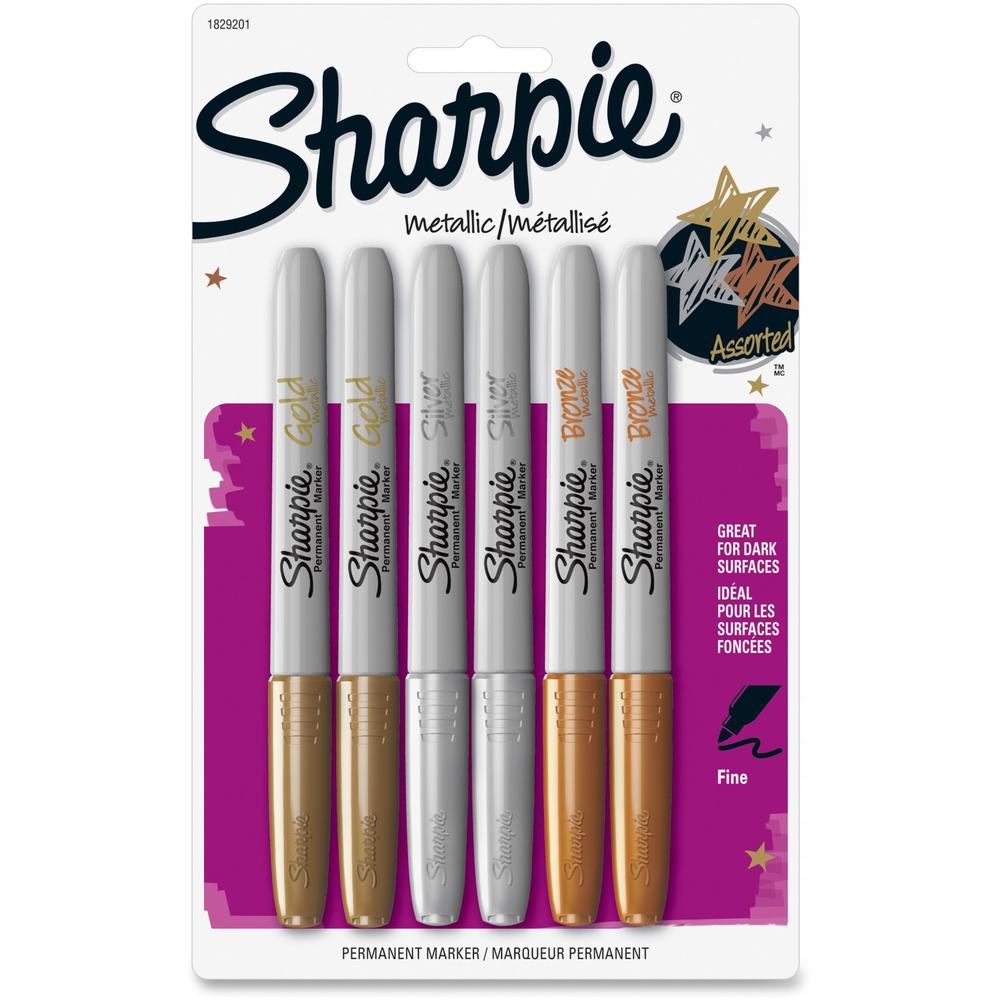 Sharpie Metallic Permanent Markers - Fine Marker Point - Assorted - 6 / Pack. Picture 1