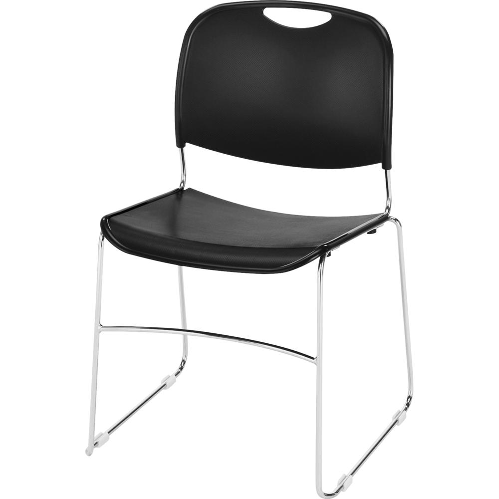 Lorell Lumbar Support Stacking Chair - Black Polymer Seat - Black Polymer Back - Chrome Metal Frame - Black - 4 / Carton. Picture 1