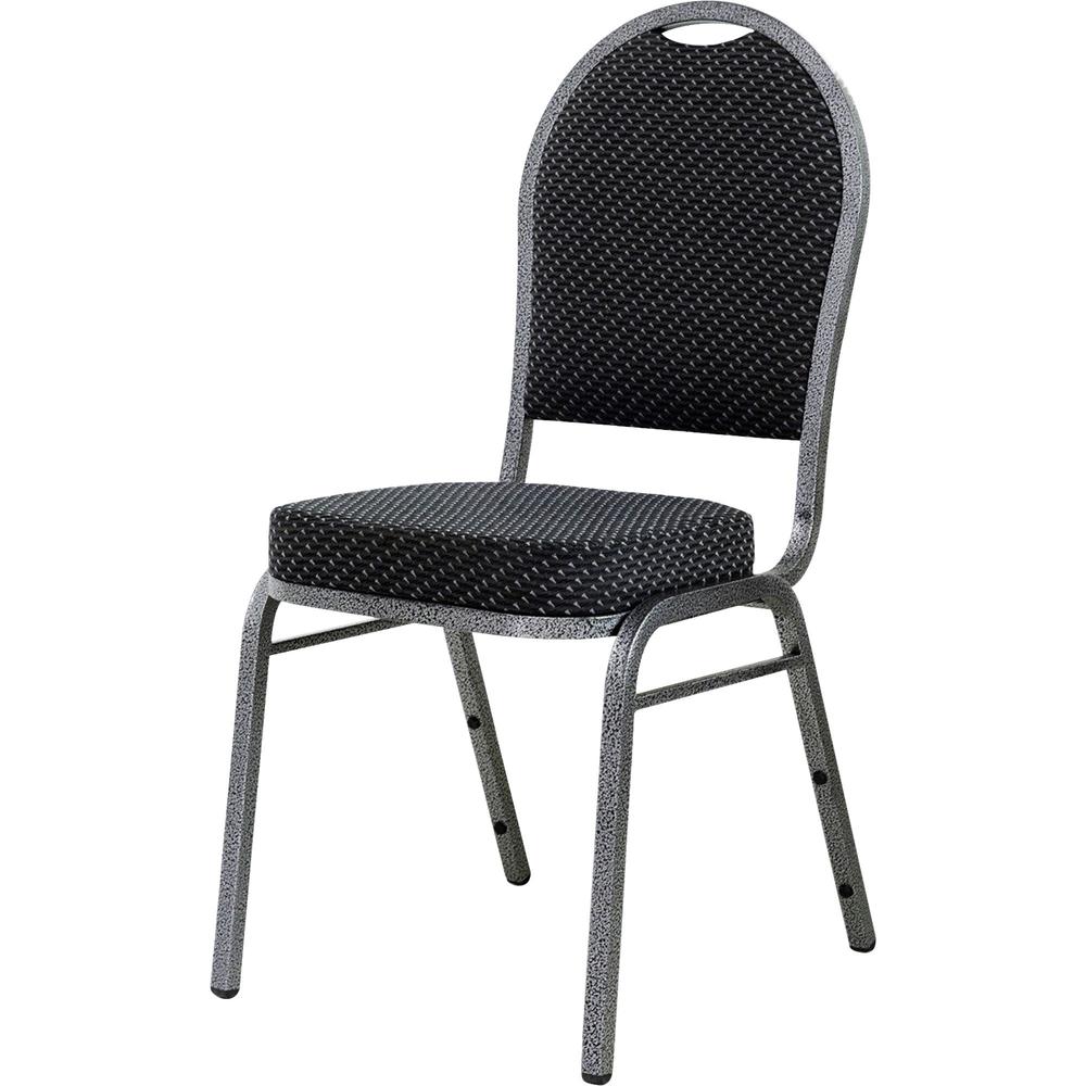 Lorell Round High-Back Upholstered Stack Chairs - Gray Fabric Seat - Gray Fabric Back - Steel Frame - Four-legged Base - 4 / Carton. Picture 1