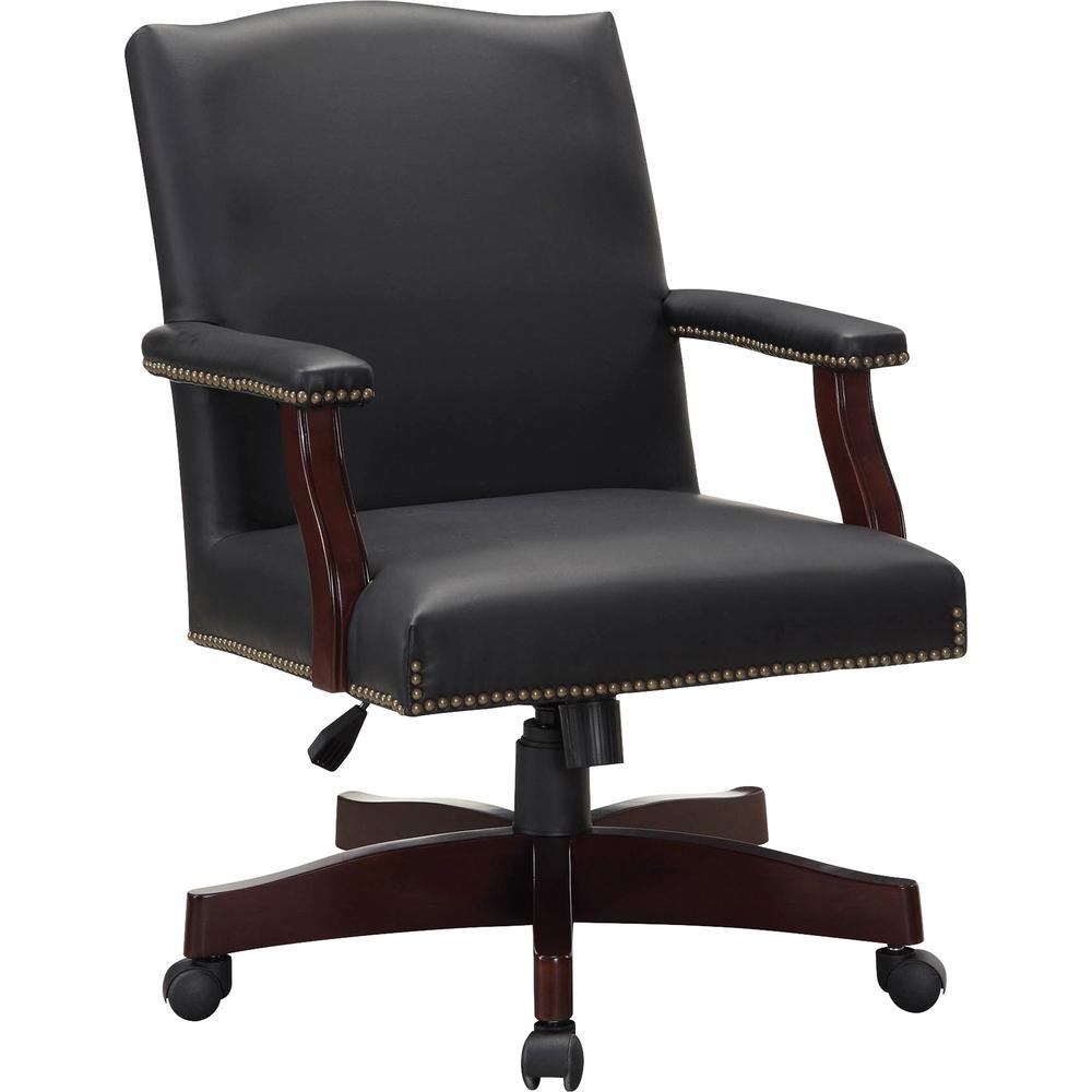 Lorell Traditional Executive Office Chair - Black Bonded Leather Seat - Black Bonded Leather Back - Mid Back - 5-star Base - 1 Each. Picture 1