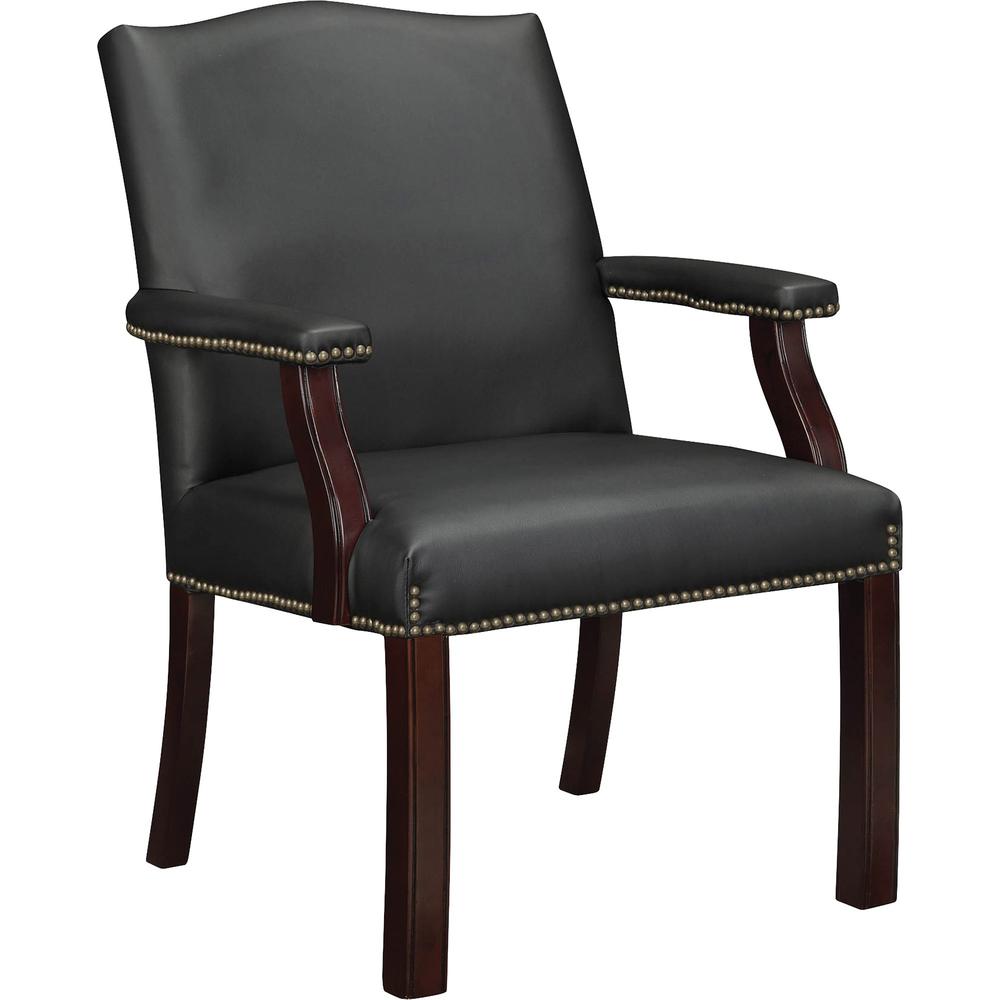 Lorell Bonded Leather Guest Chair - Black Bonded Leather Seat - Black Bonded Leather Back - Four-legged Base - Black - 1 Each. Picture 1