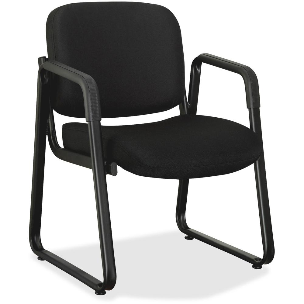 Lorell Black Fabric Guest Chair - Black Fabric, Plywood Seat - Black Fabric, Plywood Back - Metal Frame - Sled Base - Black - 1 Each. The main picture.