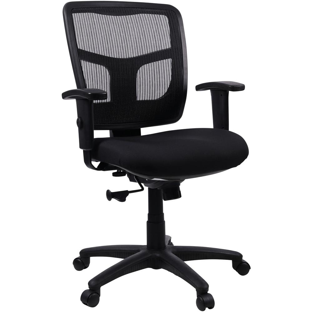Lorell Ergomesh Managerial Mesh Mid-back Chair - Black Fabric Seat - Black Back - Black Frame - 5-star Base - Black - 1 Each. Picture 1