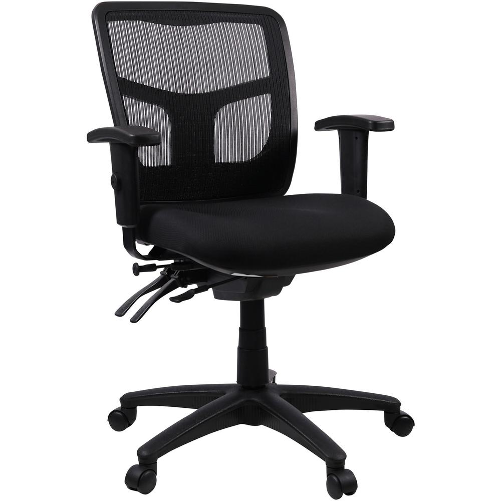 Lorell Ergomesh Swivel Mesh Mid-back Office Chair - Black Fabric Seat - Black Back - Black Frame - 5-star Base - Black - 1 Each. Picture 1