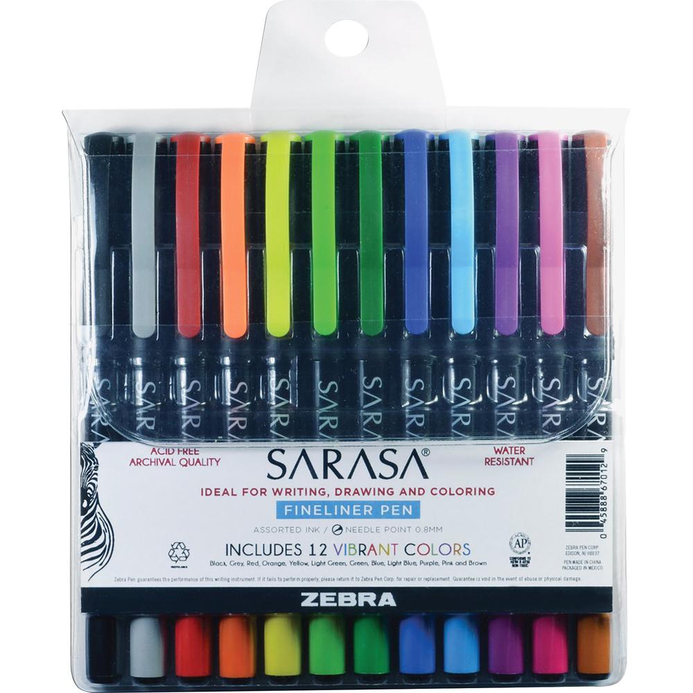 Zebra SARASA Fineliner Pen - Fine Marker Point - 1 mm Marker Point Size - Assorted - Assorted Barrel - 12 / Pack. Picture 1
