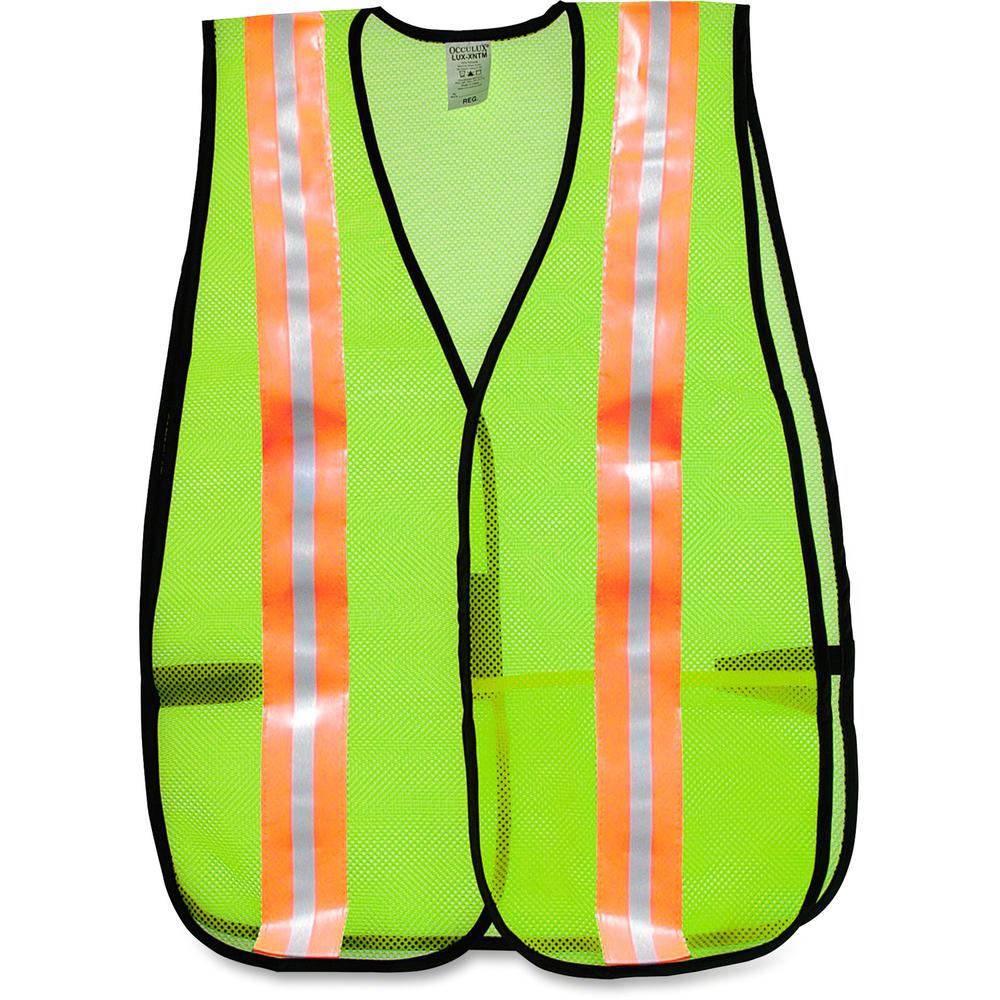 MCR Safety Mesh General Purpose Safety Vest - Visibility Protection - Mesh - Lime - Reflective Strip, Lightweight - 1 Each. Picture 1