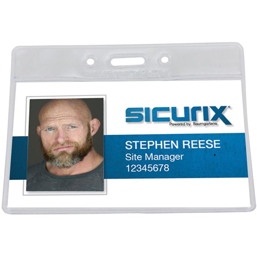 SICURIX Vinyl Punched ID Badge Holders - Horizontal - Horizontal - 2.5" x 3.5" x - Vinyl - 50 / Pack - Clear. Picture 1