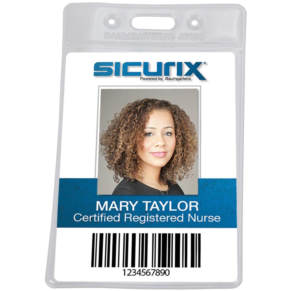 SICURIX Vinyl Punched ID Badge Holders - Vertical - Vertical - 3.5" x 2.5" x - Vinyl - 50 / Pack - Clear. The main picture.