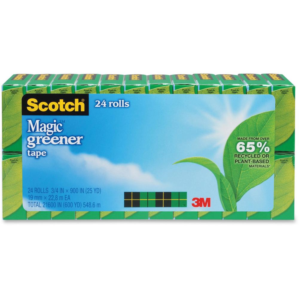Scotch 3/4"W Magic Greener Tape - 25 yd Length x 0.75" Width - 1" Core - Split Resistant, Tear Resistant - For Office - 24 / Pack - Matte - Clear. Picture 1