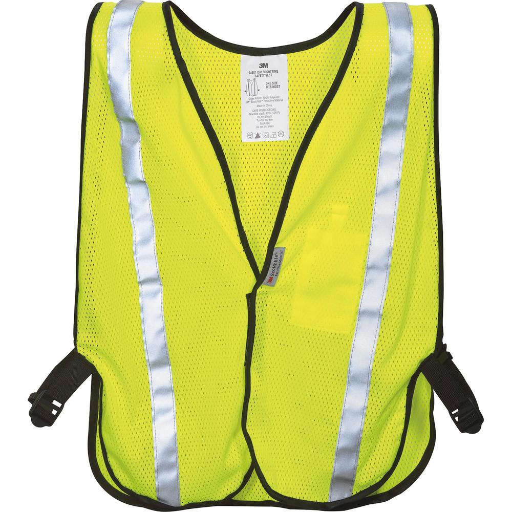 3M Reflective Safety Vest - Visibility Protection - Polyester - Yellow - Lightweight, Reflective, Adjustable Strap, Breathable, Hook & Loop Closure, Pocket - 1 Each. Picture 1