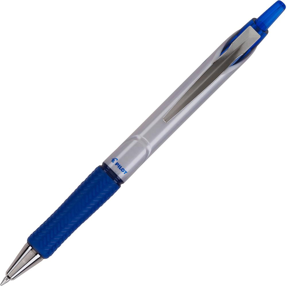 Pilot Acroball Pro Hybrid Ink Ballpoint Pen - Medium Pen Point - 1 mm Pen Point Size - Refillable - Retractable - Blue Advanced Ink Ink - Silver Barrel - Tungsten Carbide Tip - 1 Dozen. Picture 1
