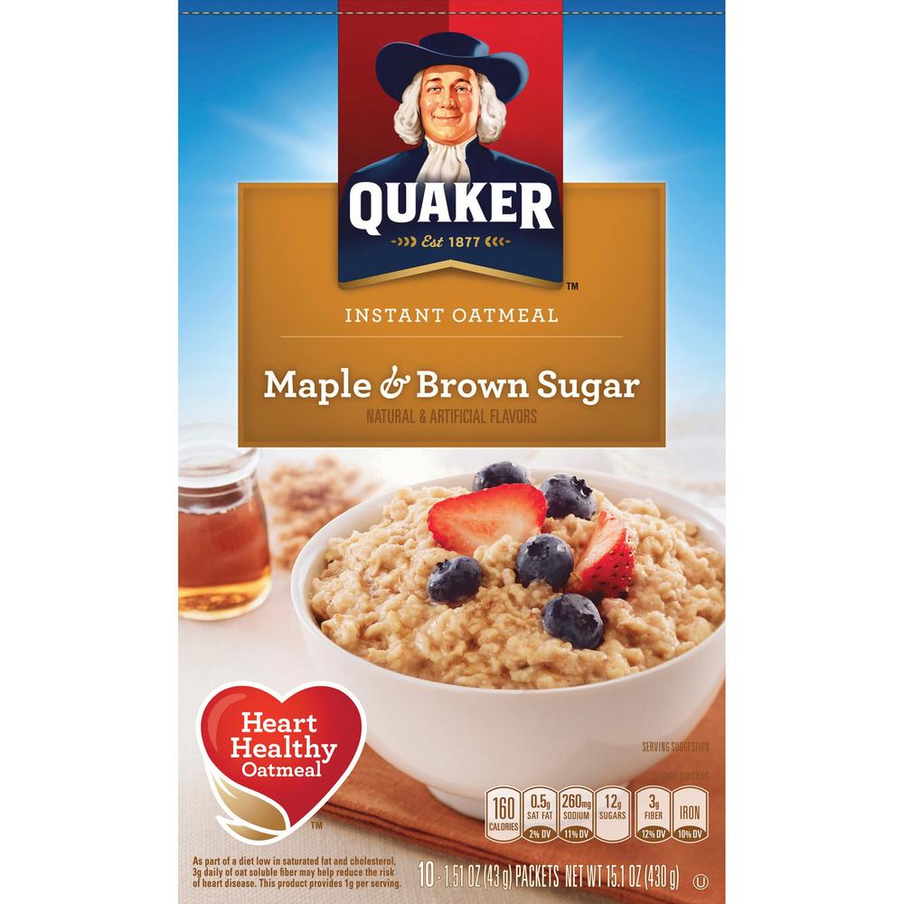 Quaker Oats Instant Oatmeal - Brown Sugar, Maple - Packet - 15.10 oz - 10 / Box. The main picture.