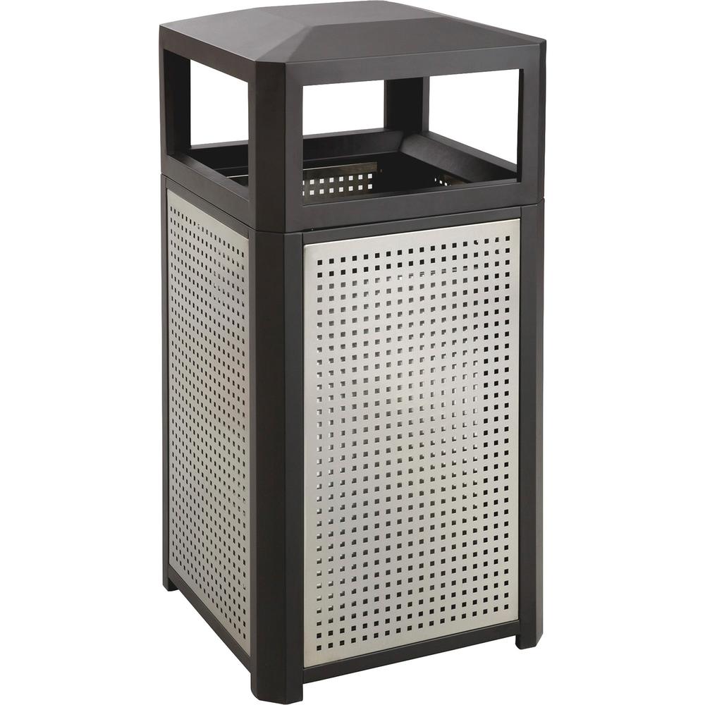 Safco Evos Series Steel Trash Can With Ash Urn - 38 gal Capacity - Steel, Plastic - Black, Gray - 1 Each. Picture 1