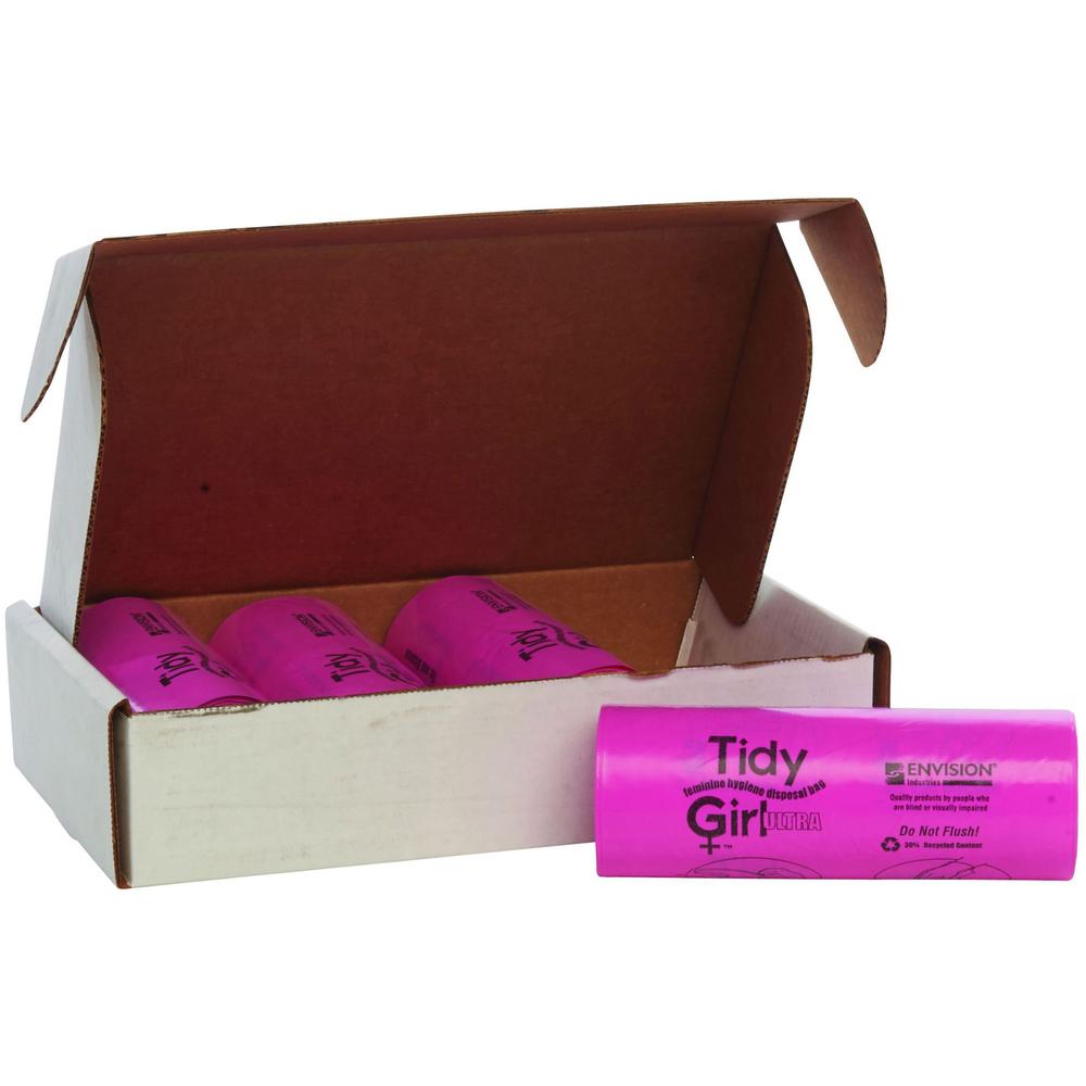 Stout Tidy Girl Feminine Hygiene Disposable Bags - 7.25" Width x 14" Length - 1.20 mil (30 Micron) Thickness - Pink - Plastic - 600/Box - Sanitary - Recycled. Picture 1