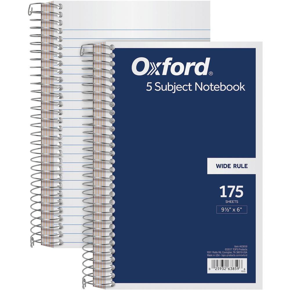 TOPS 5 Subject Wirebound Notebook - 175 Sheets - Coilock - 15 lb Basis Weight - 6" x 9 1/2" - White Paper - Navy Cover - Acid-free, Unpunched, Divider - 1 Each. Picture 1