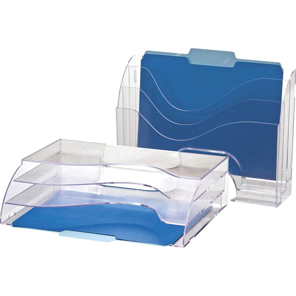 Officemate Clear Wave 2-way Desktop Organizer - 3 Compartment(s) - 3 Tier(s) - 11.3" Height x 13" Width x 3.6" DepthDesktop - Clear - Plastic - 1 Each. Picture 1