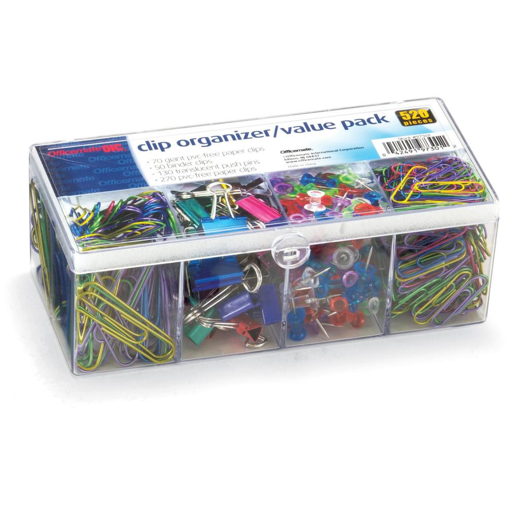 Officemate Flip Lid Clip Organizer Value Pack - Assorted - 520 / Pack. Picture 1