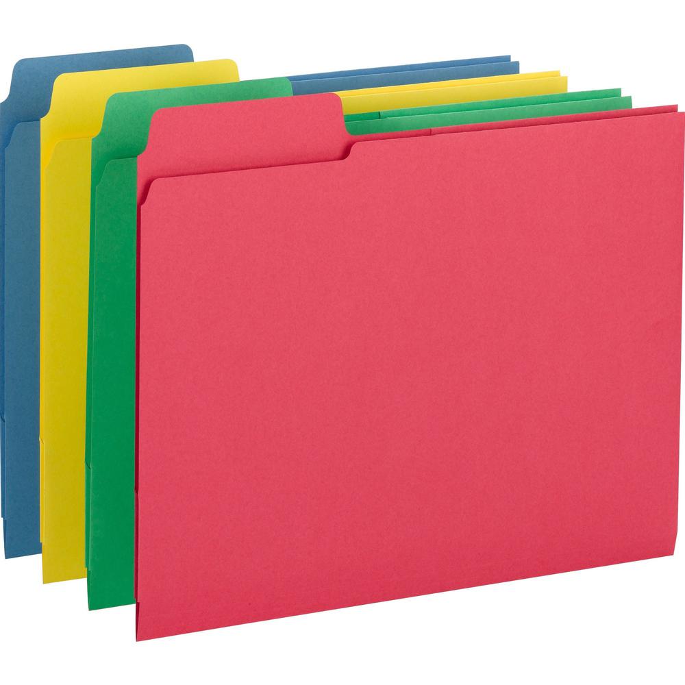 Smead SuperTab 1/3 Tab Cut Letter Recycled Top Tab File Folder - 8 1/2" x 11" - 3 Internal Pocket(s) - Manila - Blue, Red, Green, Yellow - 10% Recycled - 12 / Pack. The main picture.