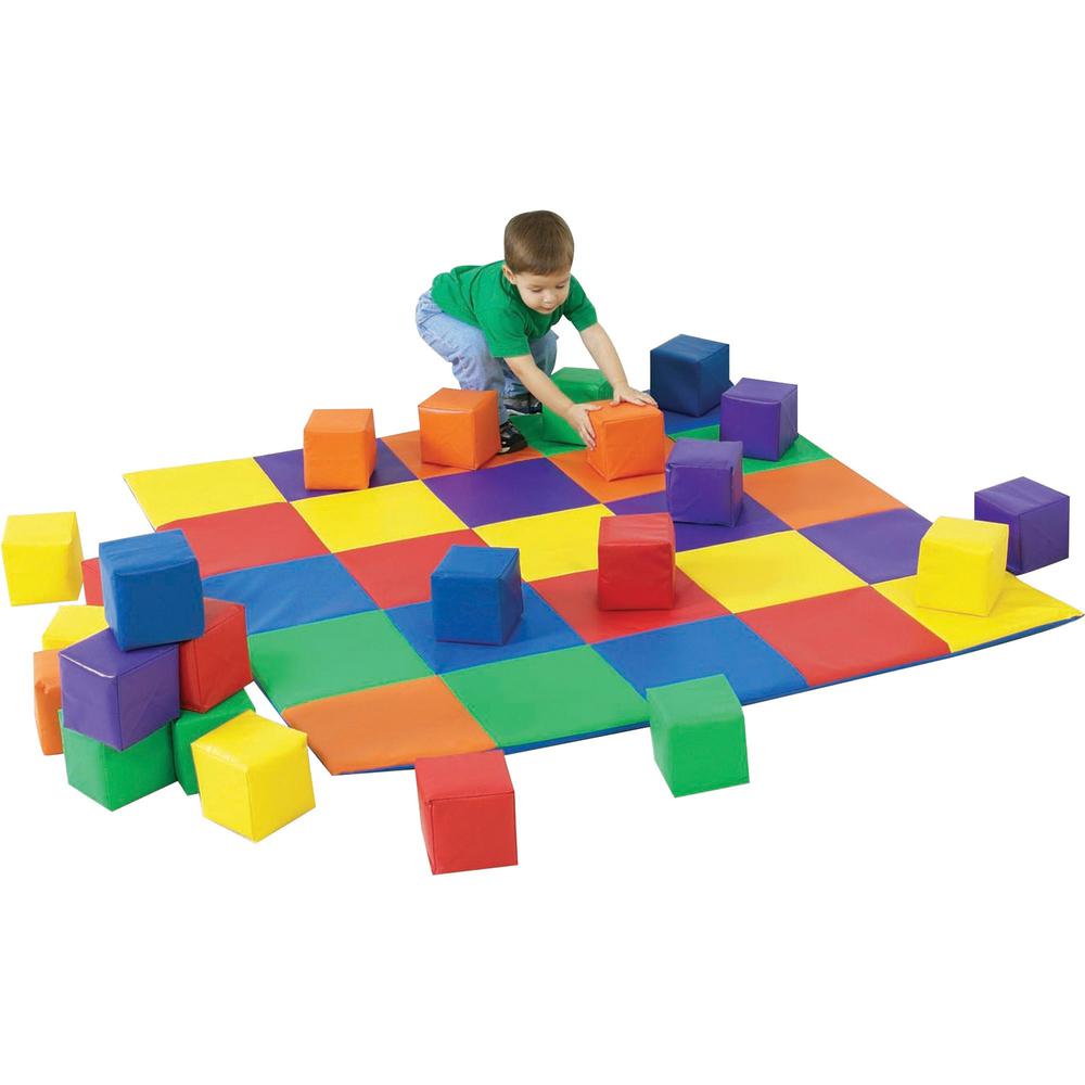 Children's Factory Patchwork Crawly Mat - 57" Length x 57" Width x 1" Thickness - Square - Vinyl, Foam - Assorted. Picture 1