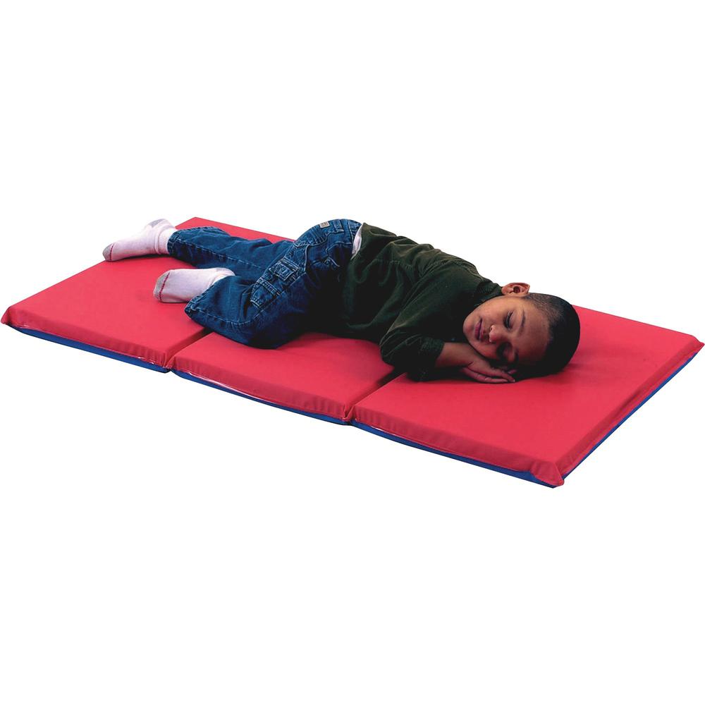 Children's Factory 3-fold Infection Control Rest Mat - 48" Length x 24" Width x 1" Thickness - Rectangle - Vinyl, Foam - Red, Blue. Picture 1