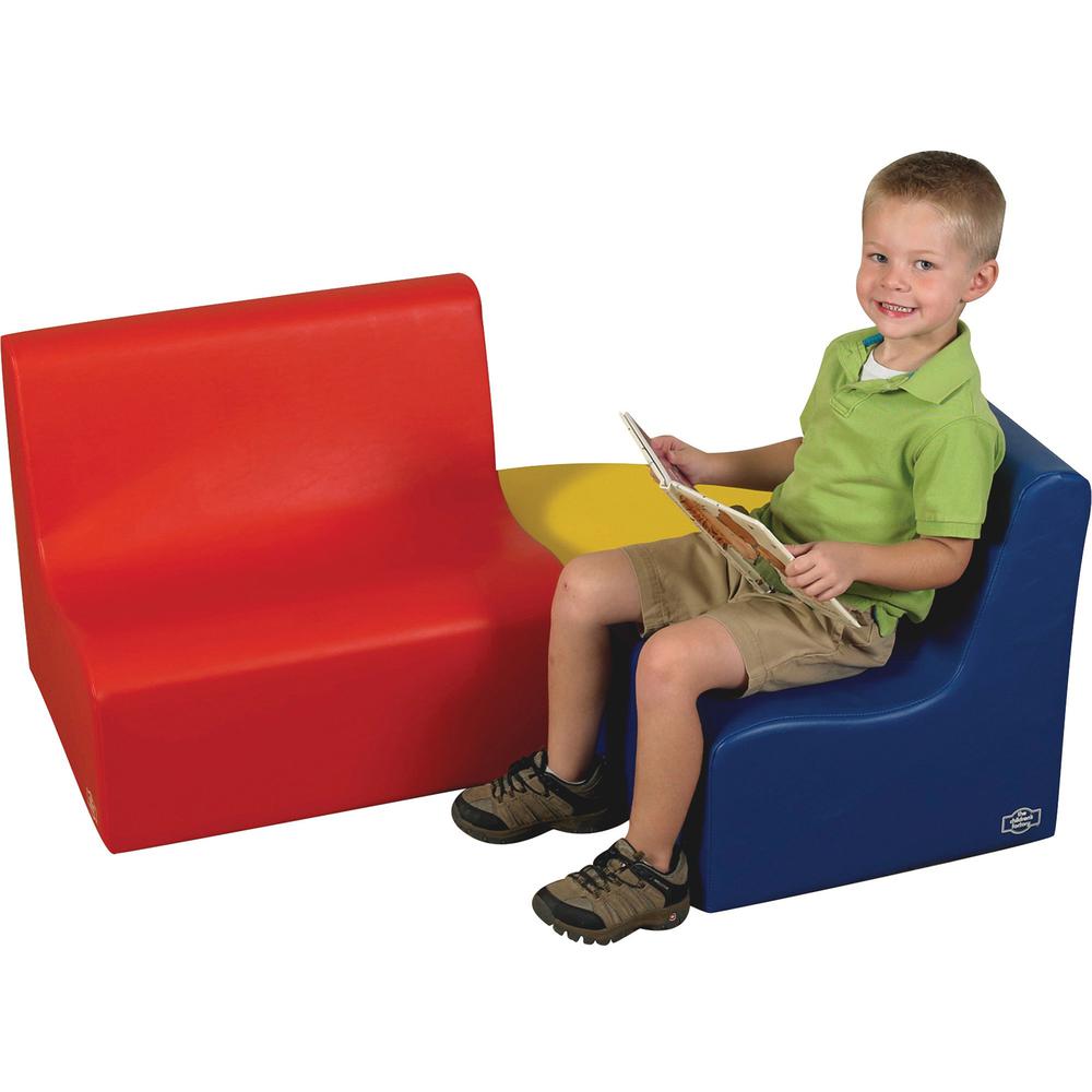 Children's Factory Medium Tot Contour Seating Group - 14" x 18" x 19.5" Chair, 28" x 18" x 19.5" Loveseat, 21" x 21" x 10" Table - Material: Foam, Vinyl - Finish: Blue, Red, Yellow. Picture 1