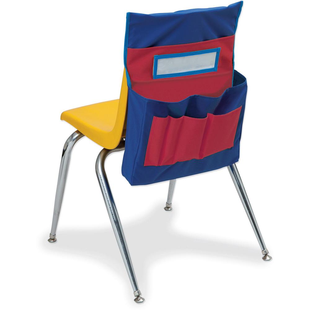 Pacon Chair Storage Pocket Chart - 6 Pocket(s) - 2 Large Pockets - 4 Small Pockets - 18.5" Height x 14.5" Width x 2.5" Depth - No - Blue, Red - Polyester - 1Each. Picture 1