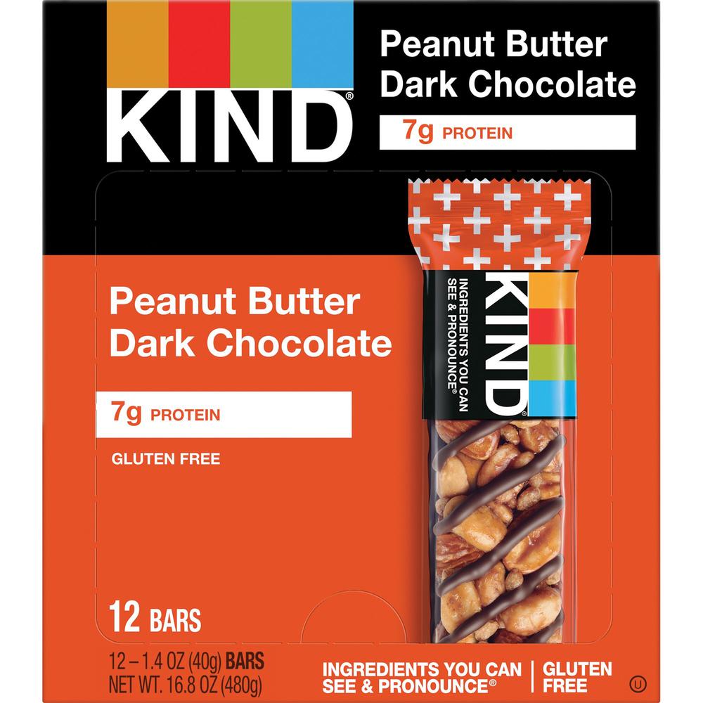 KIND Peanut Butter Dark Chocolate 12ct - Gluten-free, Wheat-free, Non-GMO, Sulfur dioxide-free, Trans Fat Free, Low Glycemic, Low Sodium - Peanut Butter, Dark Chocolate, Almond - 1.20 lb - 1. Picture 1
