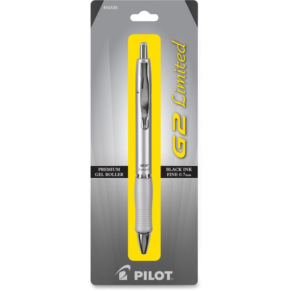 Pilot G2 Limited Retractable Gel Roller Pens - Fine Pen Point - 0.7 mm Pen Point Size - Refillable - Retractable - Black Gel-based Ink - Silver Metal Barrel - 1 Each. The main picture.