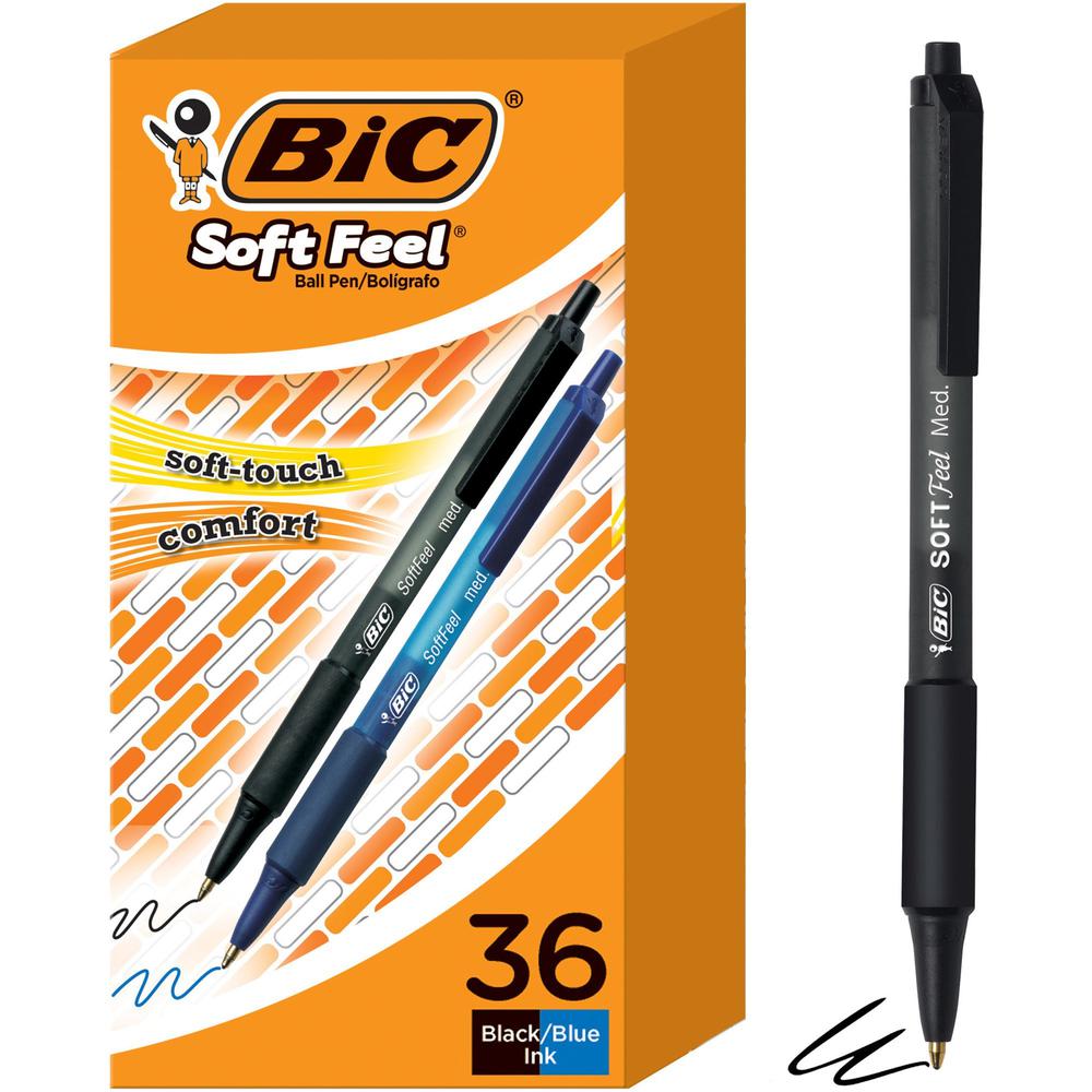 BIC Soft Feel Retractable Ball Point Pen Medium, Assorted, 36 Pack - Medium Pen Point - 1 mm Pen Point Size - Retractable - Assorted - 36 Pack. Picture 1