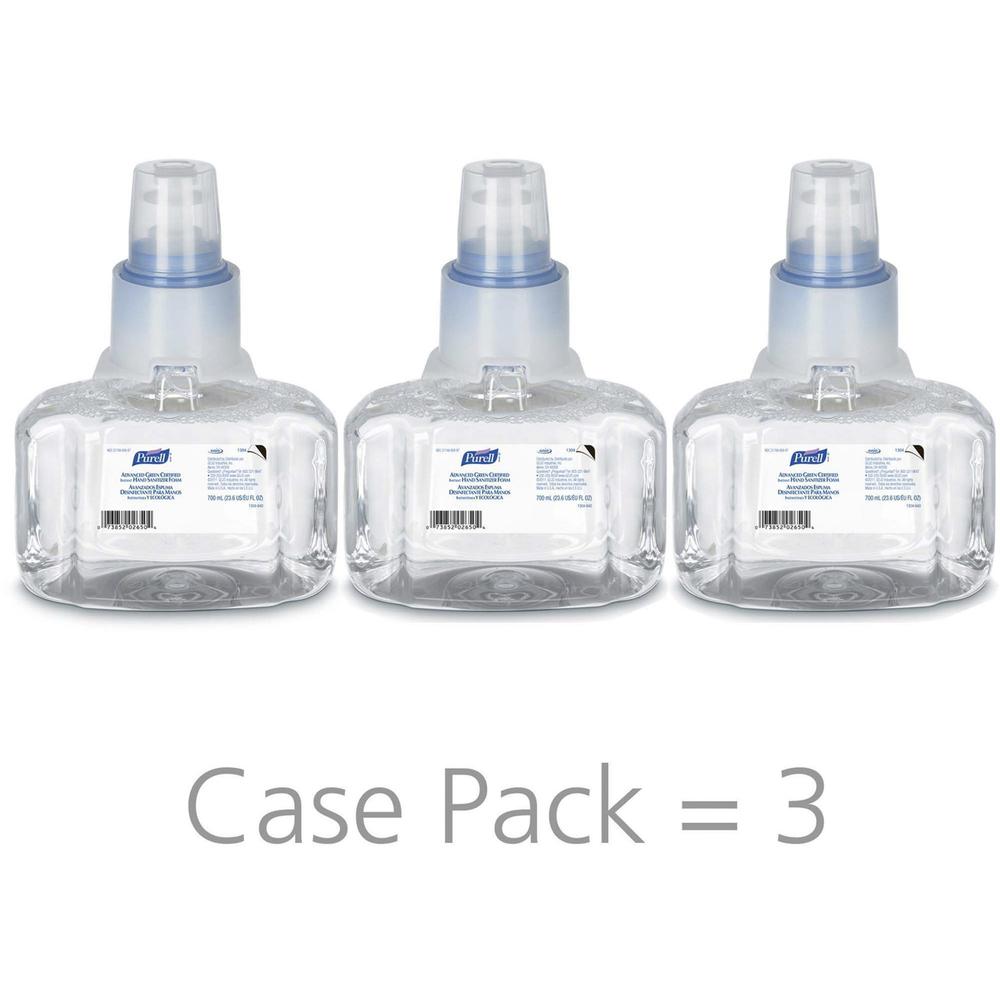 PURELL&reg; Hand Sanitizer Foam Refill - 23.7 fl oz (700 mL) - Hands-free Dispenser - Kill Germs - Hand, Skin - Clear - Eco-friendly - 3 / Carton. Picture 1