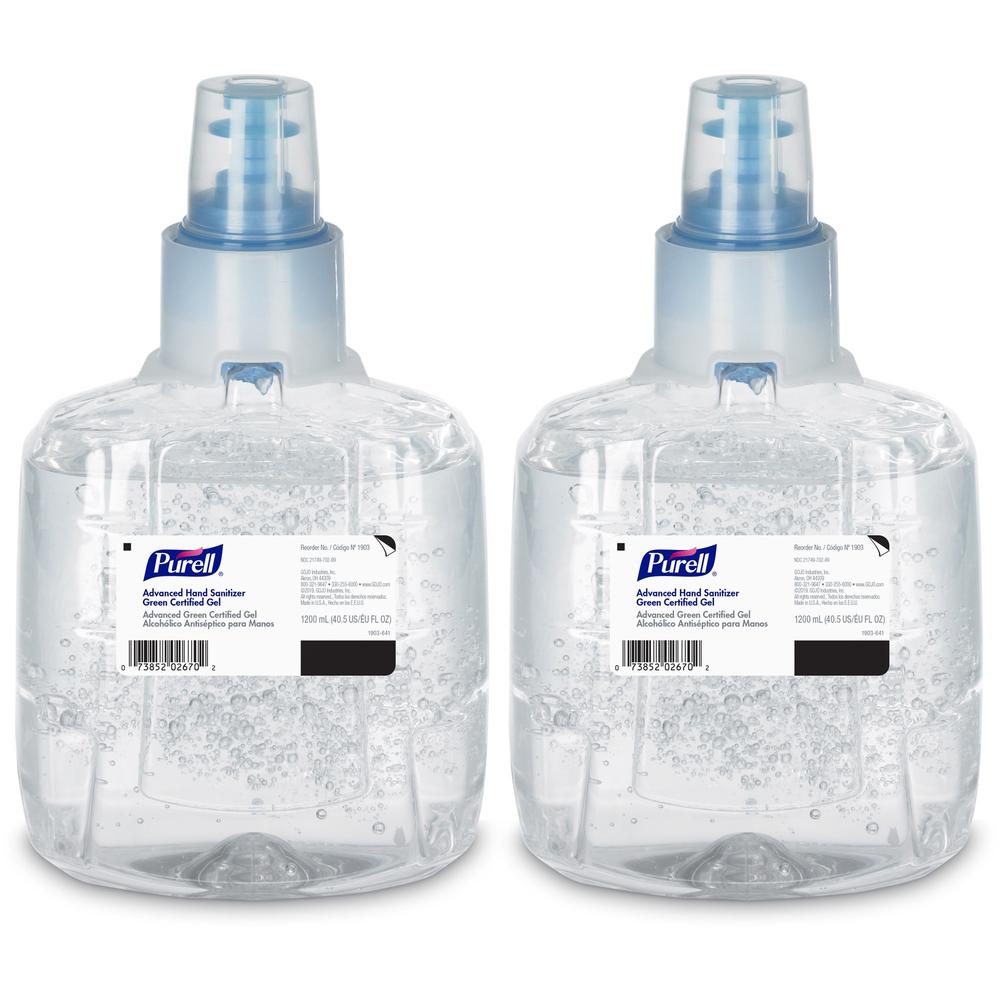 PURELL&reg; Hand Sanitizer Gel Refill - 40.6 fl oz (1200 mL) - Hands-free Dispenser - Kill Germs - Skin, Hand - Clear - Fragrance-free, Dye-free - 2 / Carton. Picture 1