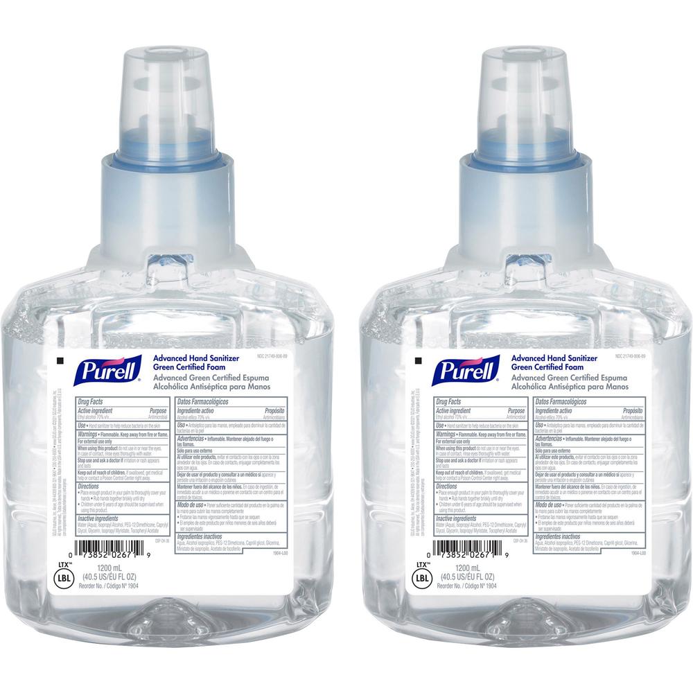 PURELL&reg; Hand Sanitizer Foam Refill - 40.6 fl oz (1200 mL) - Hand, Skin - Clear - Fragrance-free, Dye-free - 2 / Carton. Picture 1