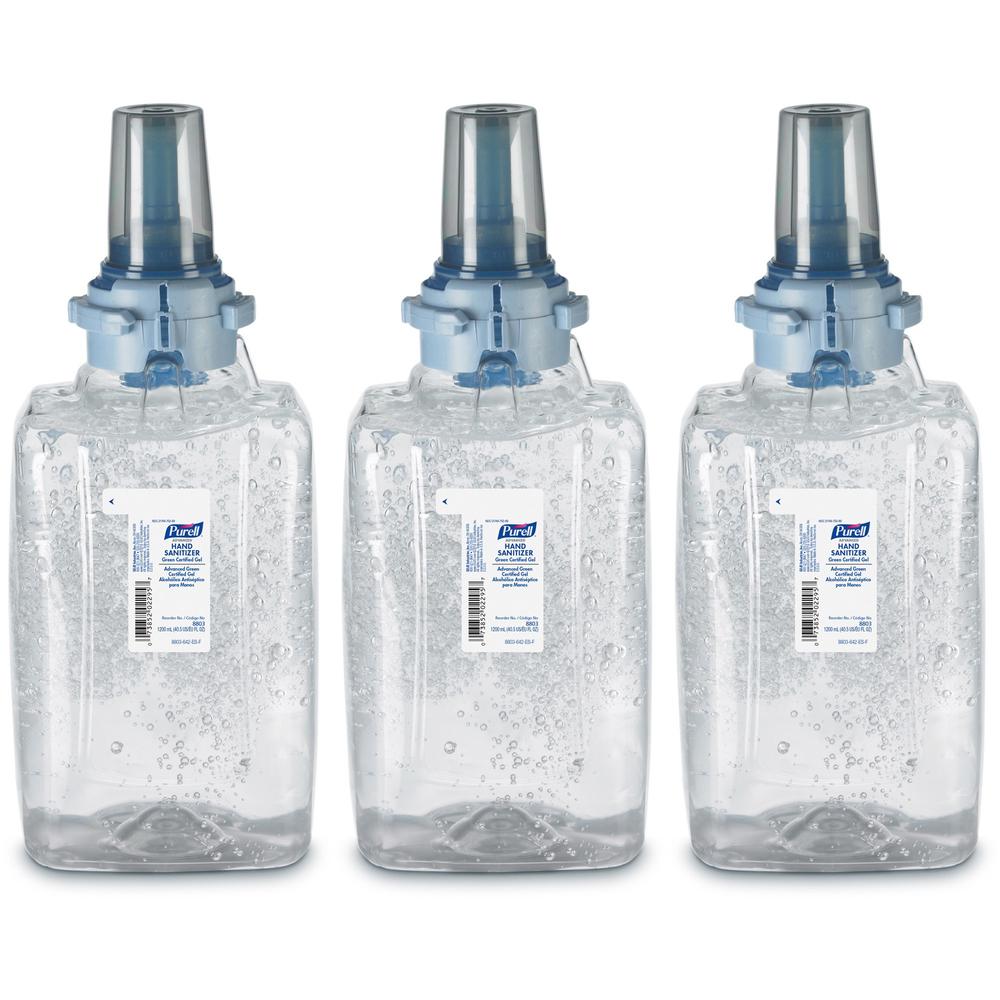 PURELL&reg; Hand Sanitizer Gel Refill - Fragrance-free Scent - 40.6 fl oz (1200 mL) - Push Pump Dispenser - Kill Germs - Skin, Hand - Clear - Dye-free, Fragrance-free, Durable - 3 / Carton. Picture 1