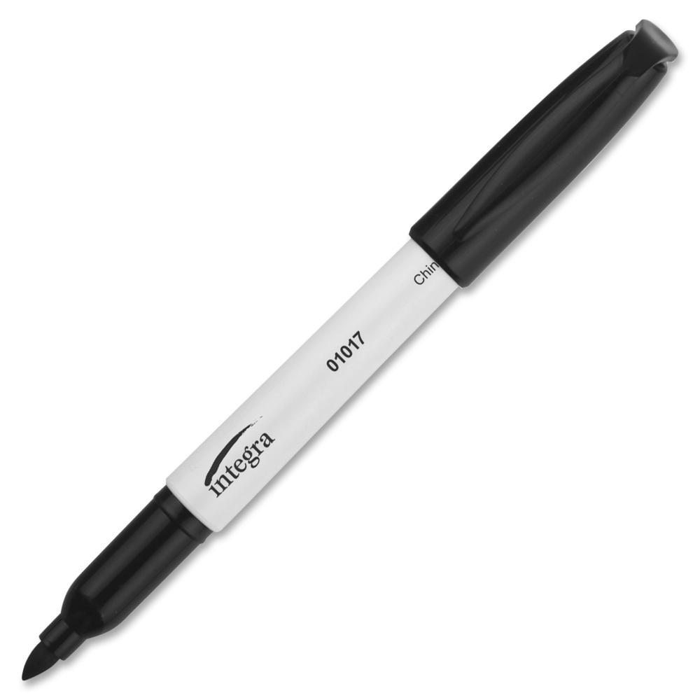 Integra Bullet Tip Dry-erase Whiteboard Markers - Bullet Marker Point Style - Black Alcohol Based Ink - Black Barrel - Fiber Tip - 1 Dozen. Picture 1