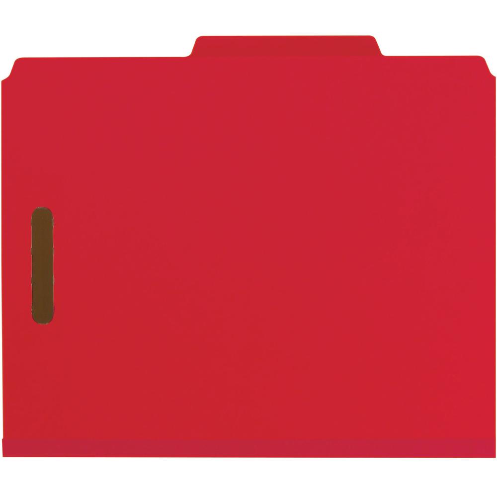 Smead 2/5 Tab Cut Letter Recycled Classification Folder - 8 1/2" x 11" - 2" Expansion - 6 x 2K Fastener(s) - Top Tab Location - Right of Center Tab Position - 2 Divider(s) - Bright Red - 100% Pressboa. Picture 1