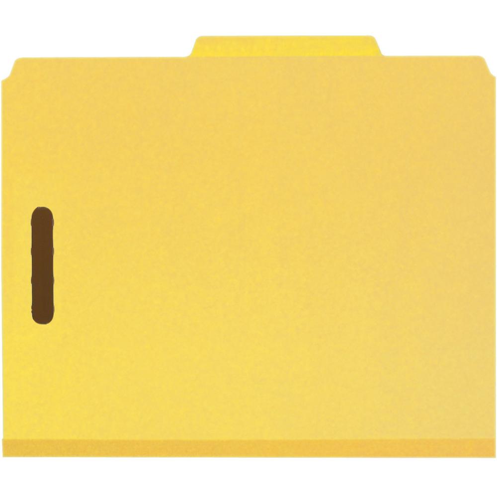 Smead 2/5 Tab Cut Letter Recycled Classification Folder - 8 1/2" x 11" - 2" Expansion - 6 x 2K Fastener(s) - Top Tab Location - Right of Center Tab Position - 2 Divider(s) - Yellow - 100% Pressboard R. Picture 1