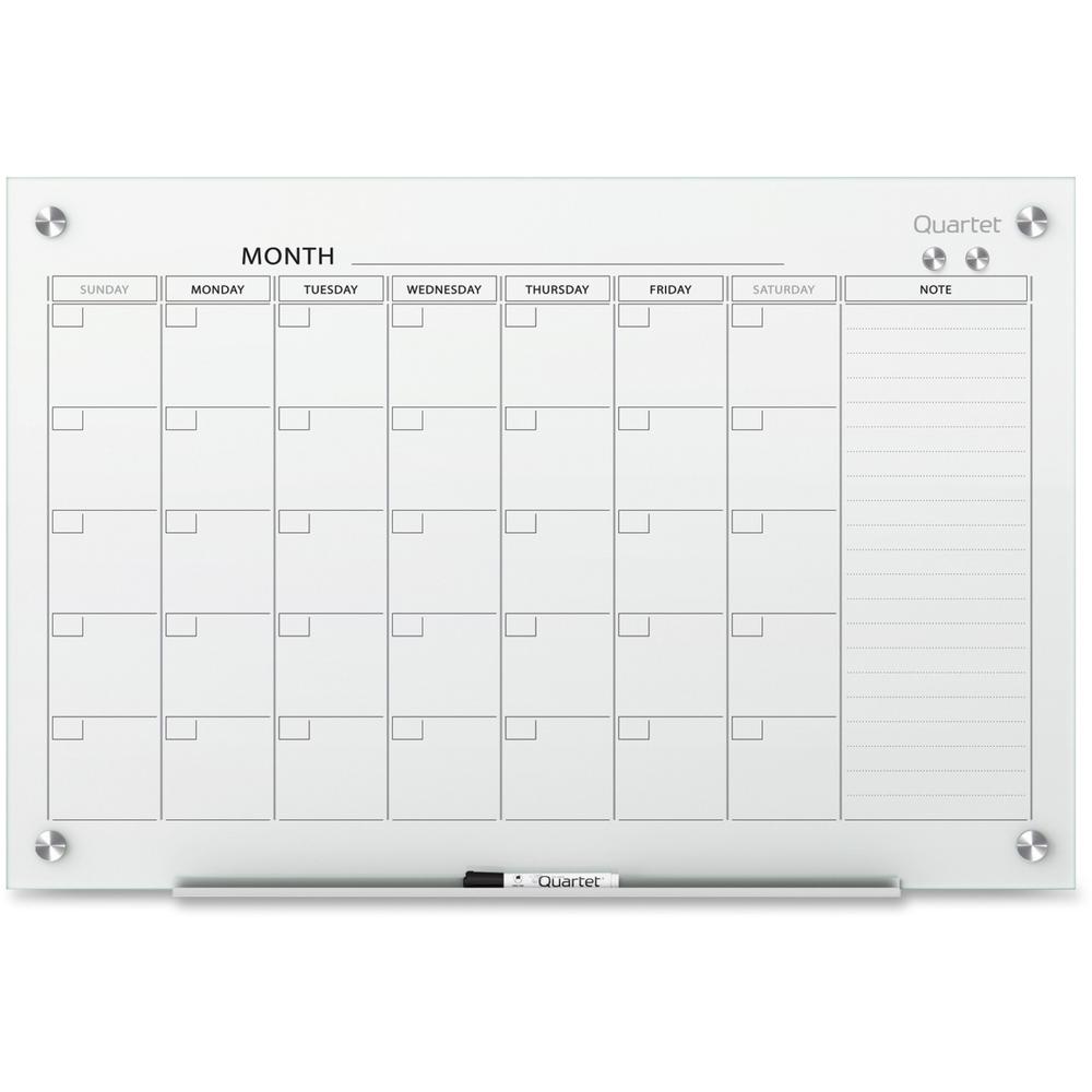 Quartet Infinity Glass Dry-Erase Calendar Board - Monthly - 1 Month - White - Tempered Glass - 24" Height x 36" Width - Magnetic, Durable, Stain Resistant, Ghost Resistant, Scratch Resistant, Dent Res. Picture 1