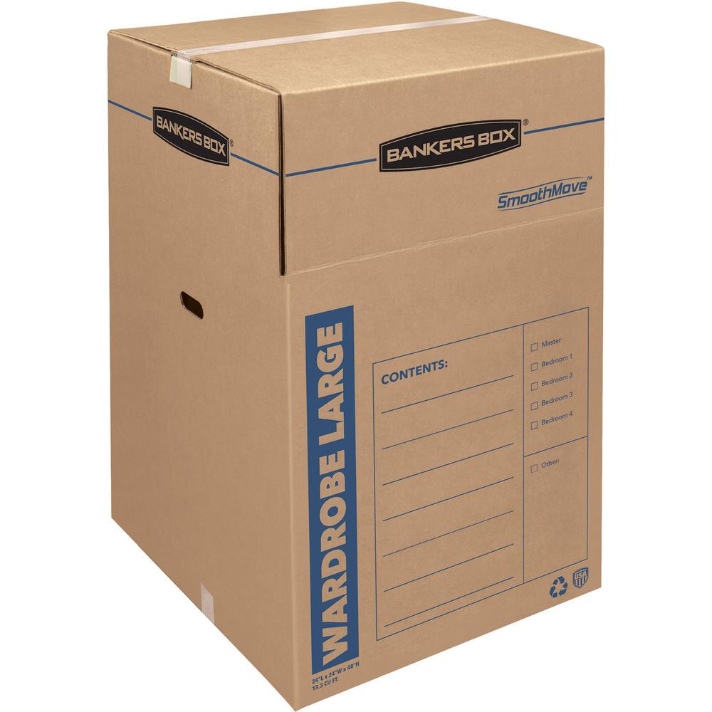 Fellowes SmoothMove&trade; Wardrobe Box Large, 3/CT - Internal Dimensions: 24" Width x 24" Depth x 40" Height - External Dimensions: 24.4" Width x 24.4" Depth x 40.3" Height - Kraft, Green - For Appar. Picture 1