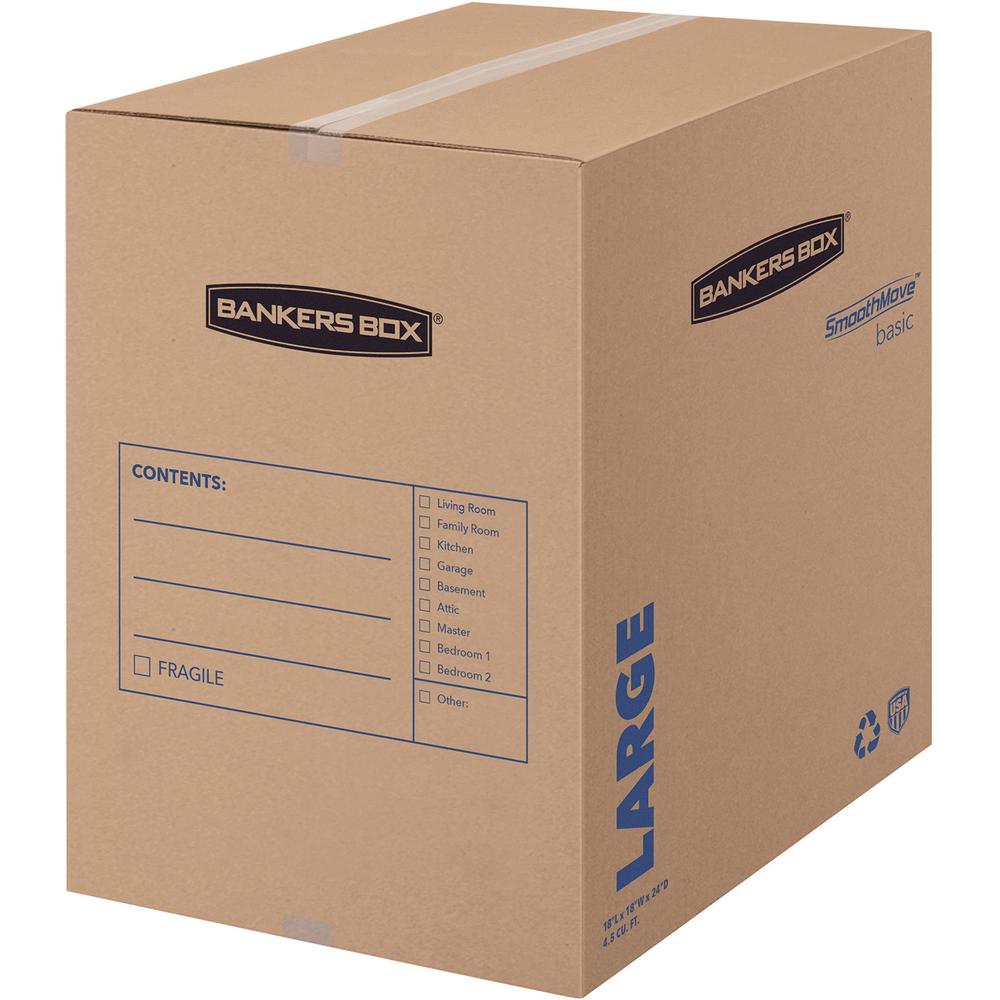 SmoothMove&trade; Basic Moving Boxes, Large - Internal Dimensions: 18" Width x 18" Depth x 24" Height - External Dimensions: 18.3" Width x 18.3" Depth x 24.8" Height - Kraft, Black - Recycled - 15 / C. The main picture.