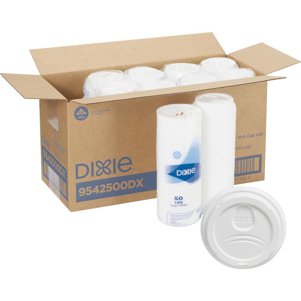 Dixie Large Hot Cup Lids by GP Pro - Dome - Plastic - 10 / Carton - 50 Per Pack - White. Picture 1