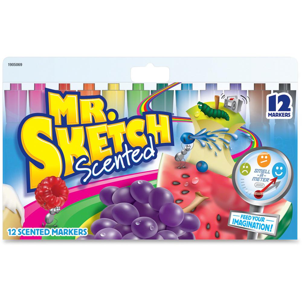 Mr. Sketch Scented Watercolor Markers - Bevel, Chisel Marker Point Style - Assorted - 12 / Set. Picture 1