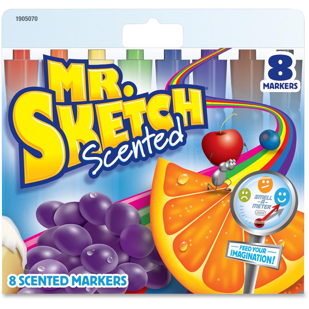 Mr. Sketch Scented Watercolor Markers - Bevel, Chisel Marker Point Style - Black, Blue, Green, Orange, Brown, Purple, Red, Yellow - 8 / Set. The main picture.