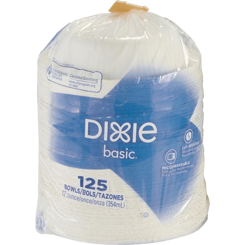 Dixie Basic&reg; 12 oz Lightweight Disposable Paper Bowls by GP Pro - Microwave Safe - White - Paper Body - 125 / Pack. Picture 1