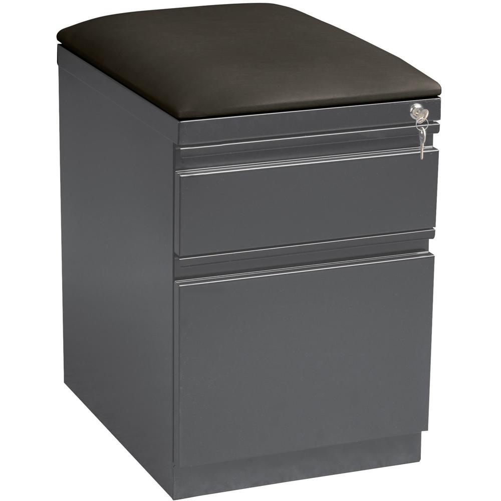 Lorell Mobile File Cabinet with Seat Cushion Top - 19.9" x 23.8" - 2 x Drawer(s) for File, Box - Letter - Mobility, Drawer Extension, Ball-bearing Suspension, Security Lock, Casters - Charcoal - Steel. Picture 1