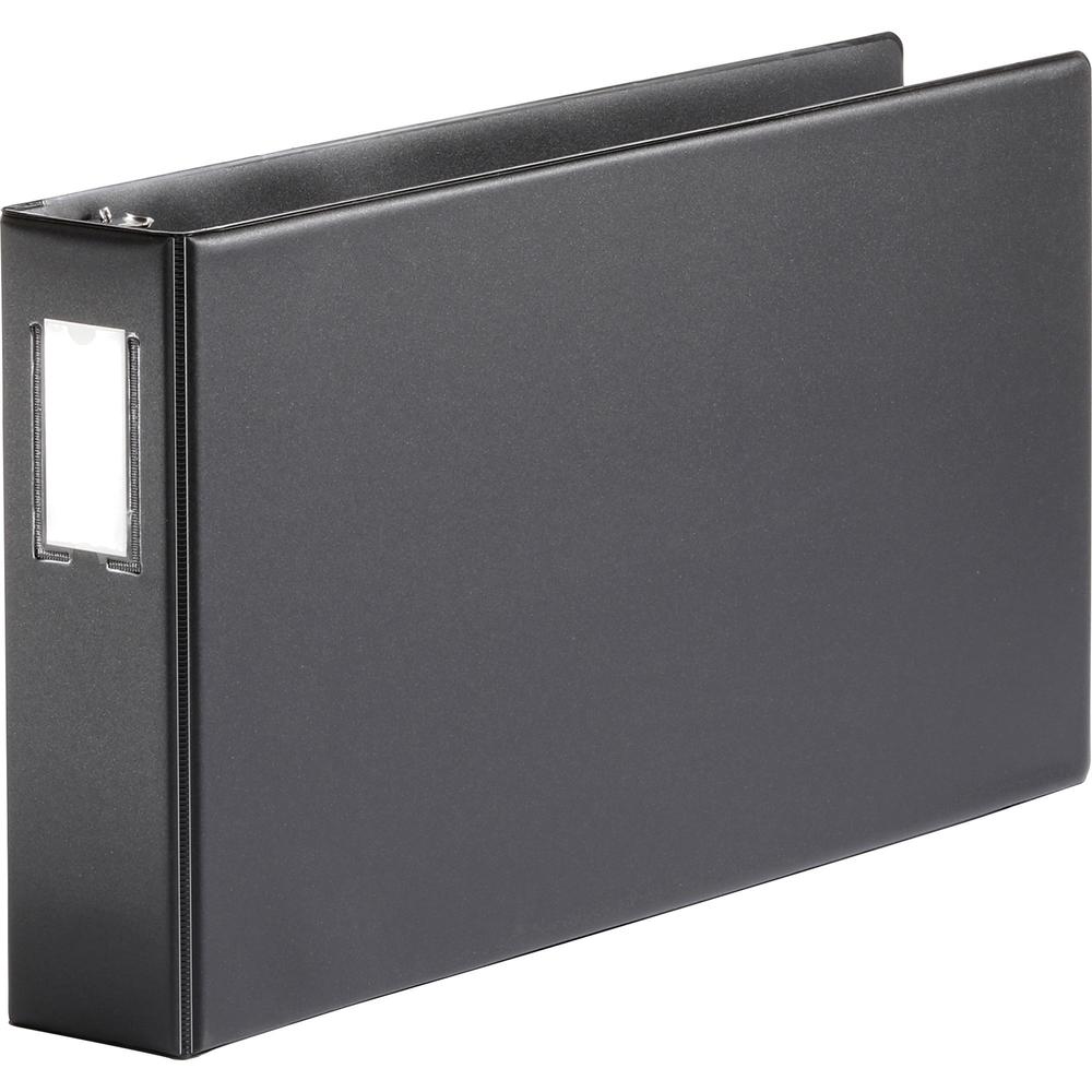 Business Source Tabloid-size Round Ring Reference Binder - 3" Binder Capacity - Tabloid - 11" x 17" Sheet Size - Round Ring Fastener(s) - Black - Durable, Label Holder - 1 Each. Picture 1