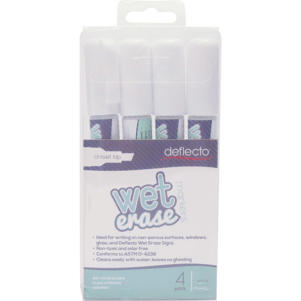 Deflecto Wet Erase Markers - Fine, Bold Marker Point - Chisel Marker Point Style - White - 4 / Pack. Picture 1