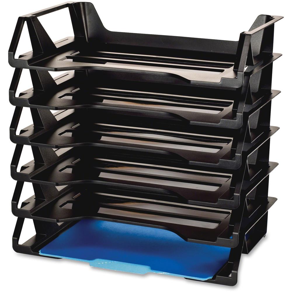 Officemate Achieva Side Loading Letter Trays - 6 Tier(s) - 15" Height x 15.1" Width x 8.9" Depth - Compact, Stackable, Handle, Portable - 30% Recycled - Black - Plastic - 6 / Pack. Picture 1