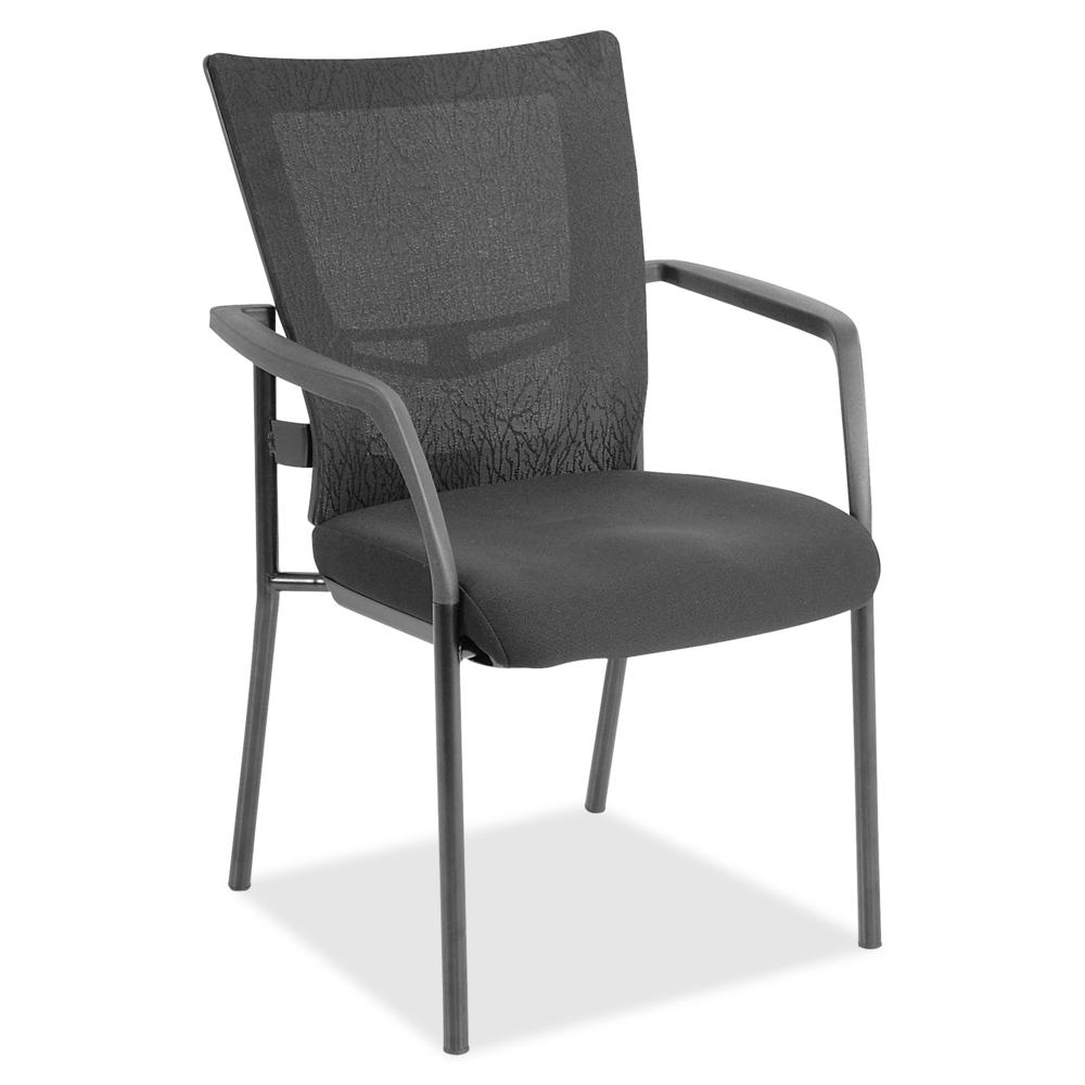 Lorell Mesh Back Guest Chair - Black Fabric Seat - Nylon Back - Powder Coated Frame - Four-legged Base - Black, Gray - Armrest - 1 Each. Picture 1