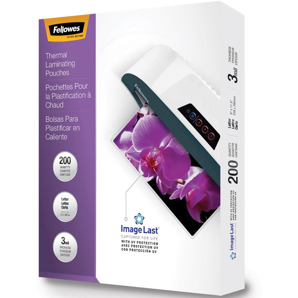 Fellowes ImageLast Jam-Free Thermal Laminating Pouches - Sheet Size Supported: Letter 9" Width x 11.50" Length - Laminating Pouch/Sheet Size: 9" Width3 mil Thickness - Durable, UV Resistant, Fade Resi. Picture 1